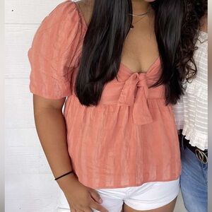 Francesca's Collections Coral Puff Sleeve Blouse